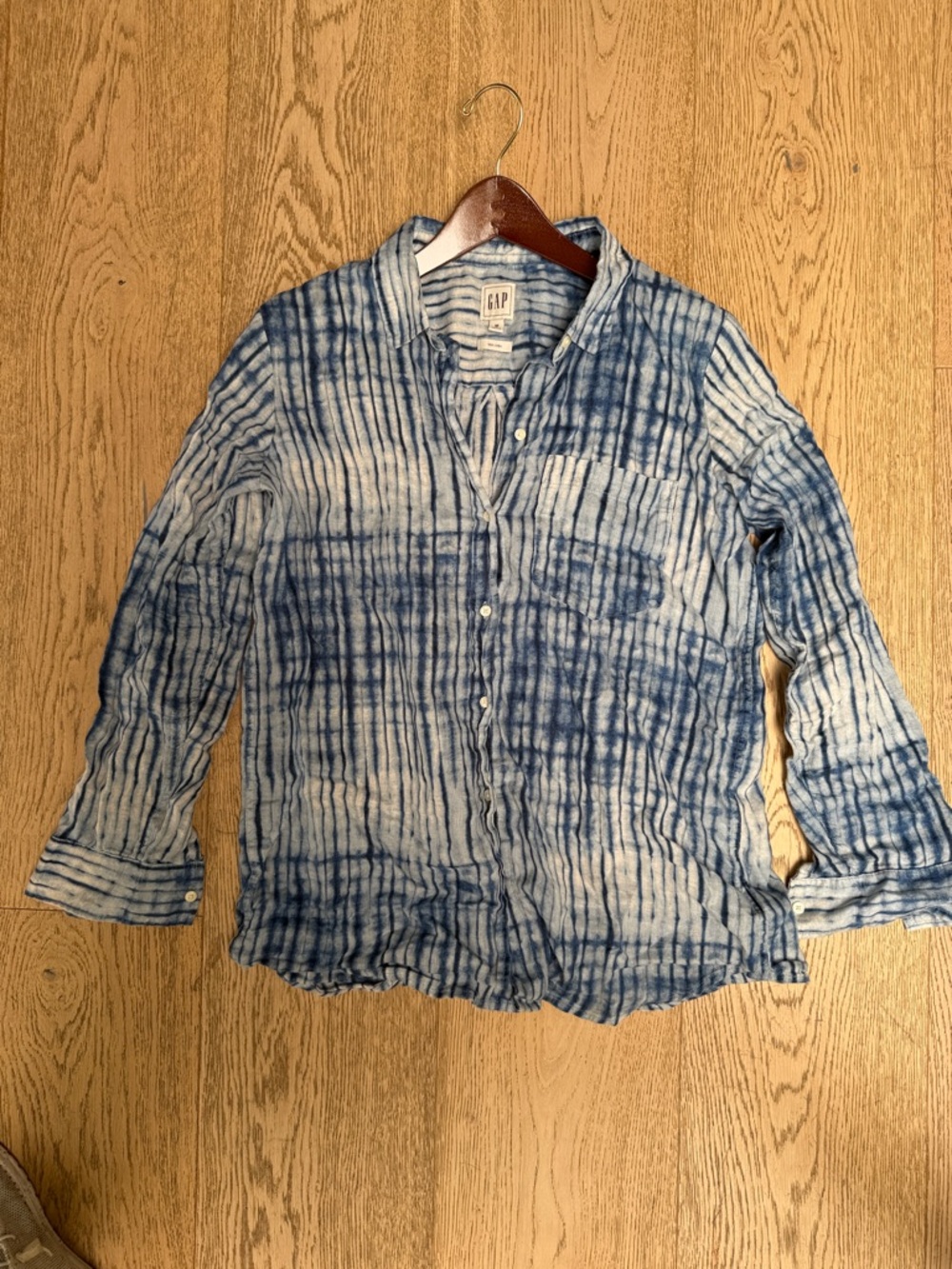 GAP Blue and White Striped Linen Button Shirt